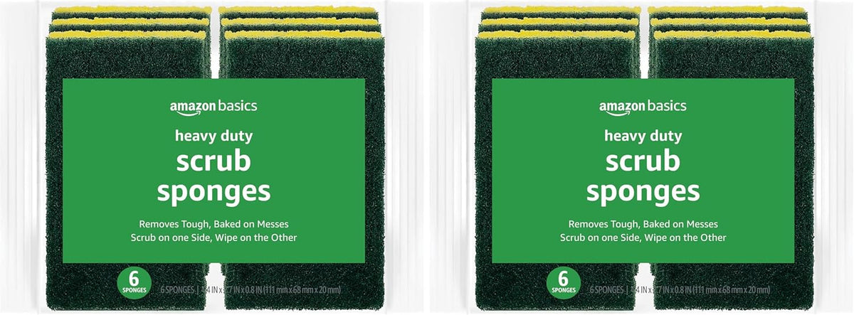 Amazon Basics Cleaning Sponges, Multipurpose, Heavy Duty Scrub Sponges, Yellow/Green, 12-Pack (2 Packs of 6)