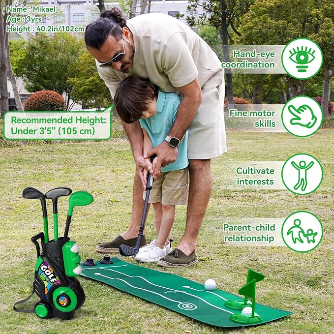 Liberry Toddler Golf Set for Boys Girls Age 2 3 4, Kids Golf Cart with Putting Mat, Outdoor Indoor Sports Toys Birthday Gifts, Black
