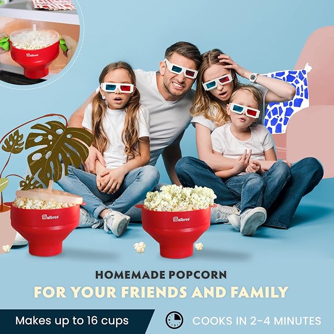 The Original Salbree Collapsible Silicone Microwave Popcorn Popper Maker Machine, Microwavable Bowl Holds 16 Cups, Uses Hot Air and Oil Always Optional - The Most Colors Available (Clear Purple)