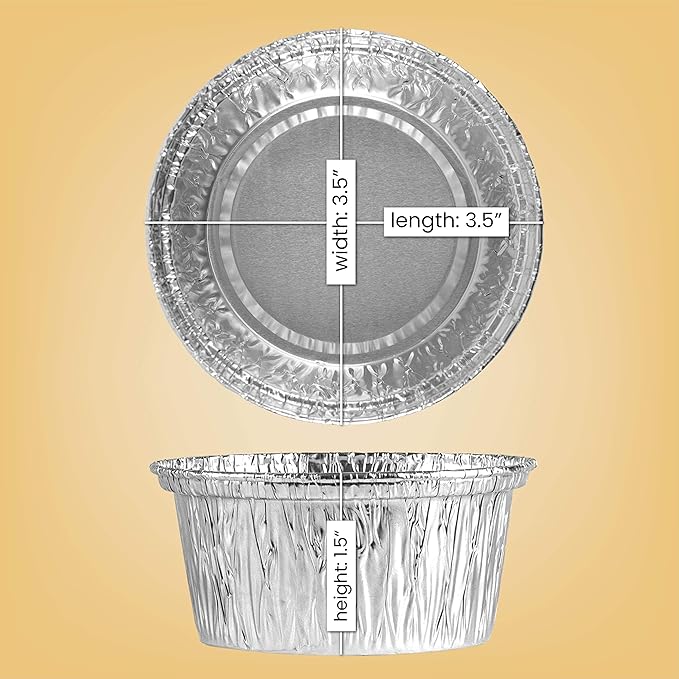 PLASTICPRO 3.5'' Inch Round Ramekins Muffin Cups Tin Foil Cupcake Pans Disposable Aluminum, Freezer & Oven Safe Pack of 100