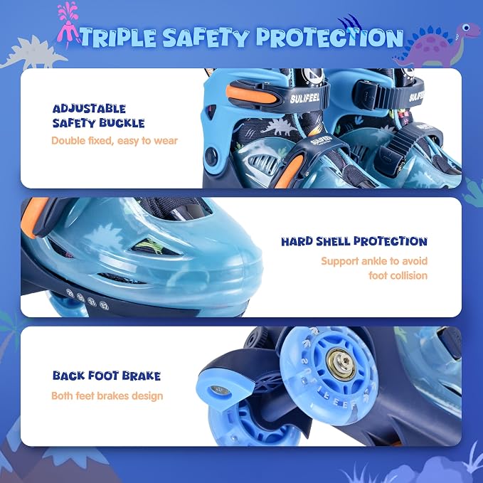 SULIFEEL Adjustable Roller Skates for Girls Boys Kids,Fun Illuminating Light Up Flash Wheels Three-Point Type Balance Suitable for Beginners Indoor Roller Skating