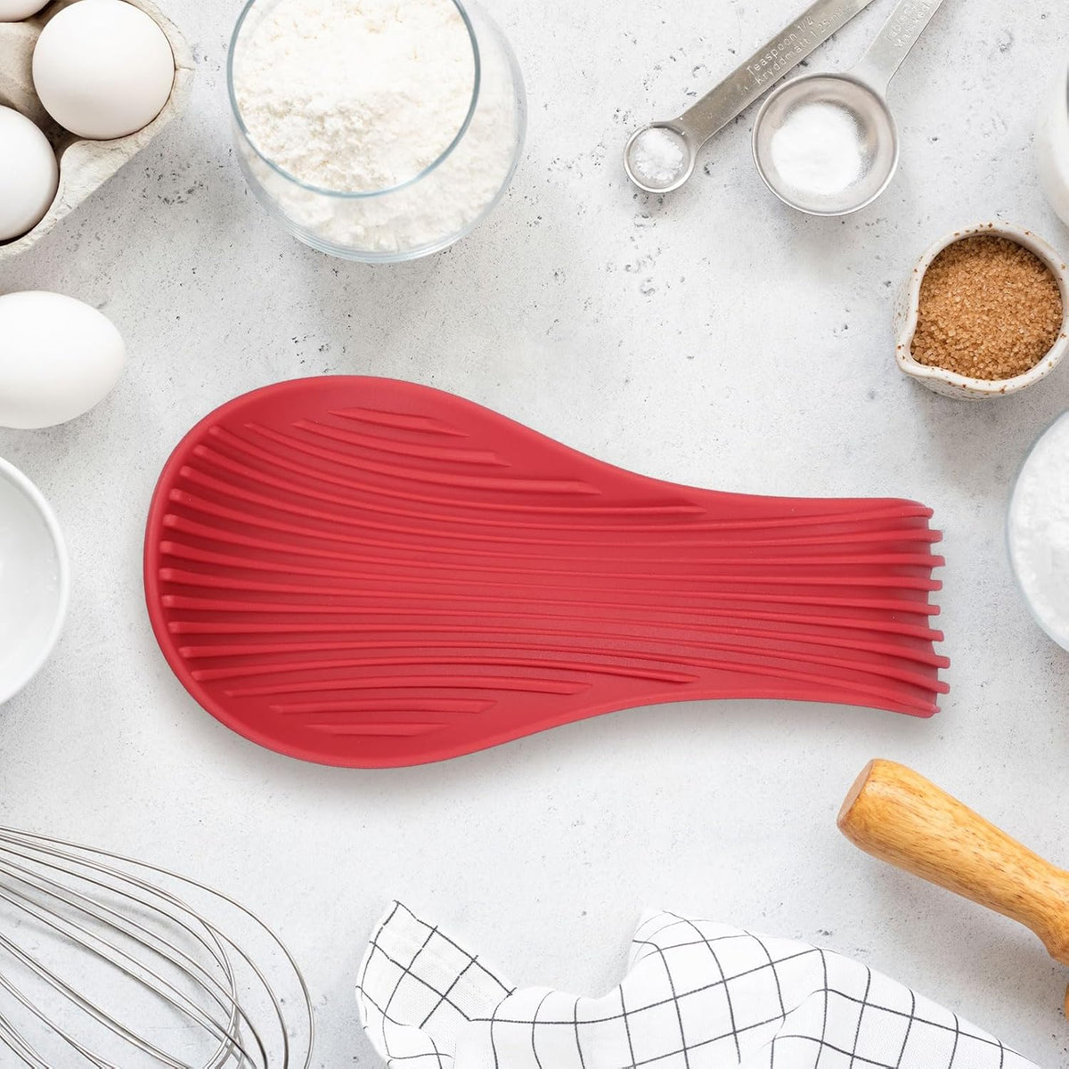 uxcell 1 Set Silicone Spoon Rest for Stove Top, Silicone Spoon Holder for Cooking Spatula, Ladle, Brush Light Grey/Dark Blue