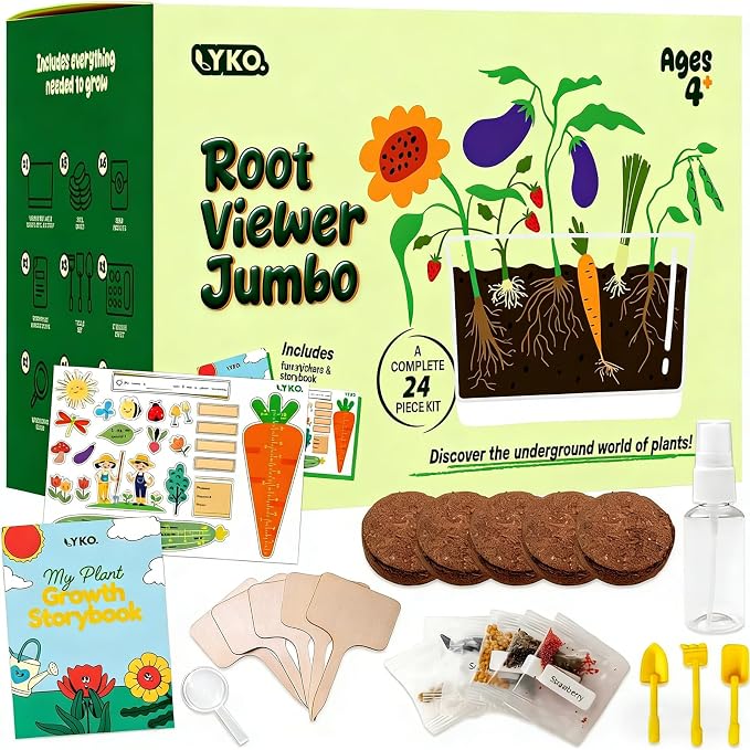 Large Root Viewer Kit for Kids STEM Science Toy Growing Kits for Ages 4, 5, 6, 7, 8, 9,10 Birthday Gifts for Boys Girls, DIY Set, Includes Strawberry, Eggplant, Dwarf Sunflower, Carrot, Pea, Scallion