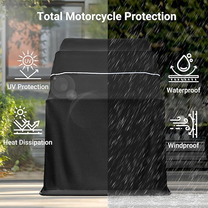 Motorcycle Storage Shelter Shed 3.25x9FT Motorcycle Garage Tent Heavy Duty Vehicle Motorcycle Shed with 600D Oxford Fabric Cover with 2 Roll-Up Side Windows (Black, M Size)