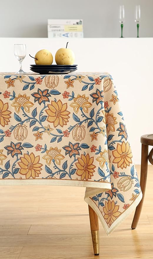 ISAENNE Designer Bohemian Floral Long Rectangle Table Cloth,Linen Colorful Tablecloth,Wrinkle Resistant Decor Tablecloths for Dining Thanksgiving Kitchen Party Christmas,63"*94"-Estevan B