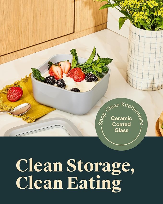 Caraway 2pc Glass Food Storage Set - 4.4 Cup Food Containers (2) - Ceramic Coated - Non Toxic, Non Stick Lunch with Lids - Dishwasher, Oven, & Microwave Safe - Sage