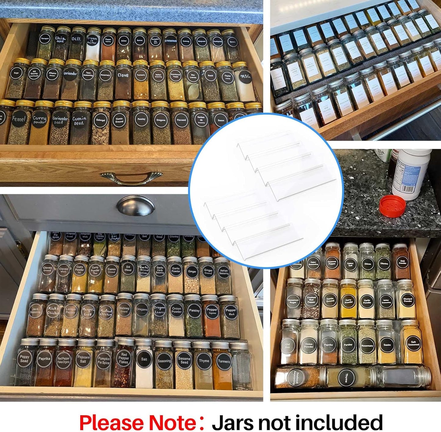MIUKAA Clear Acrylic Spice Drawer Organizer, 4 Tier- 2 Set Expandable From 13" to 26" Drawer Seasoning Organizer, Kitchen Spice Rack Tray for Drawer/Countertop (Jars not included)