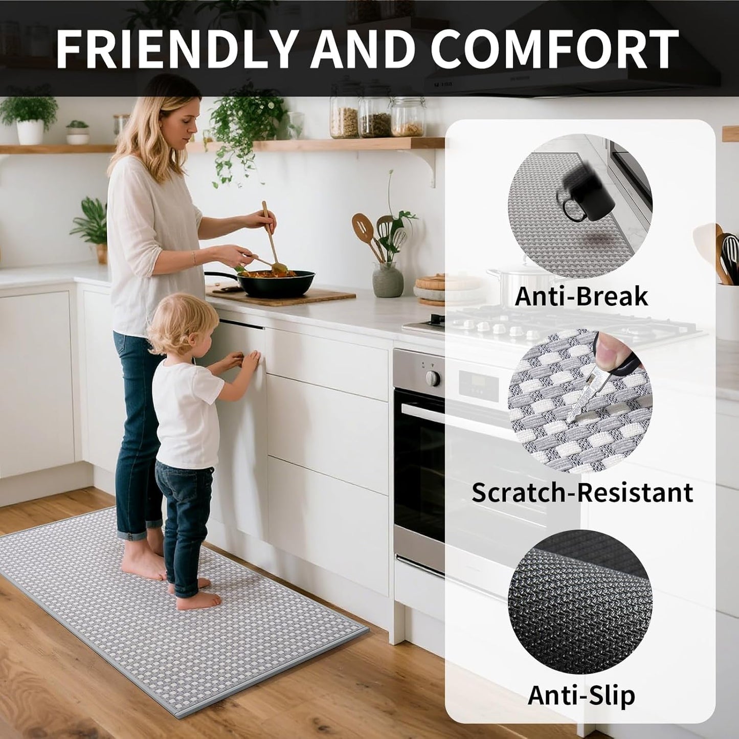 Long Kitchen Runner Rugs Kitchen Mat Non Slip Washable, Super Absorbent Soft Chenille Braided Kitchen Mats for Floor, Rubber Backing Kitchen Floor Sink Standing Mat, Easy Clean, Gray 24"x71"