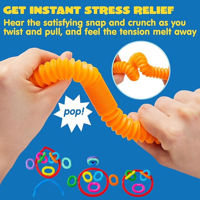 JOYIN 72 Pack Pop Tubes, Sensory Toys (Small) Fidget Toys Party Favors - 9 Colors, Creativity Learning & Fun for Kids - Perfect for Prizes Goodie Bags, Classroom School Reward