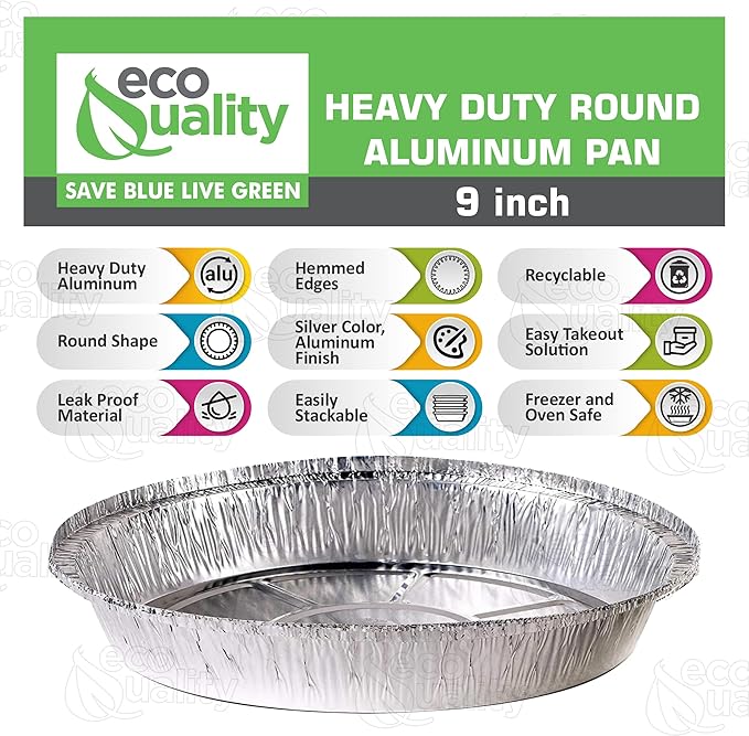 EcoQuality (400 Pack - 9 Inch Disposable Round Aluminum Foil Take-Out Pans - Disposable Tin Containers, Perfect for Baking, Cooking, Catering, Parties, Restaurants (No Lids)