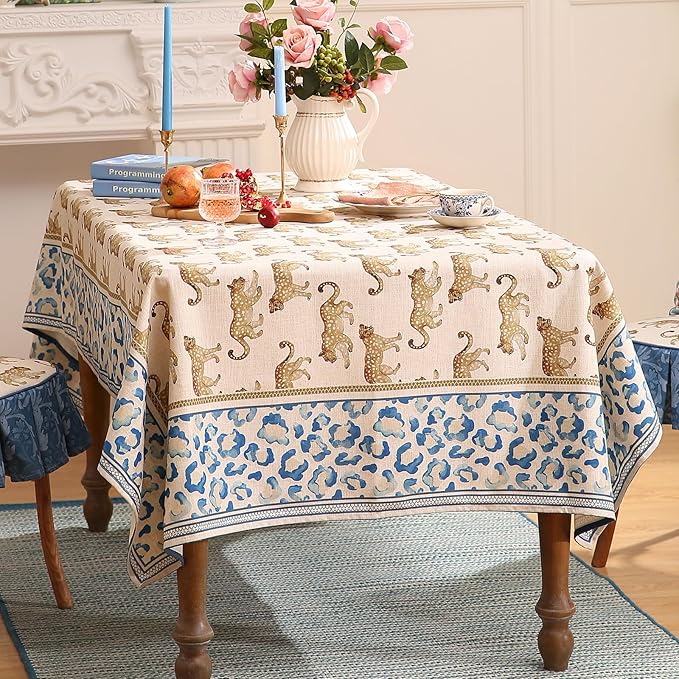patdrea Designer Linen Rectangular Table Cloth,Vintage Leopard Animal Soft Extra Long Tablecloth,Fall Dacorative Cover for Kitchen Dining,Christmas,Parties,Holiday,Thanksgiving,63"x110"-from