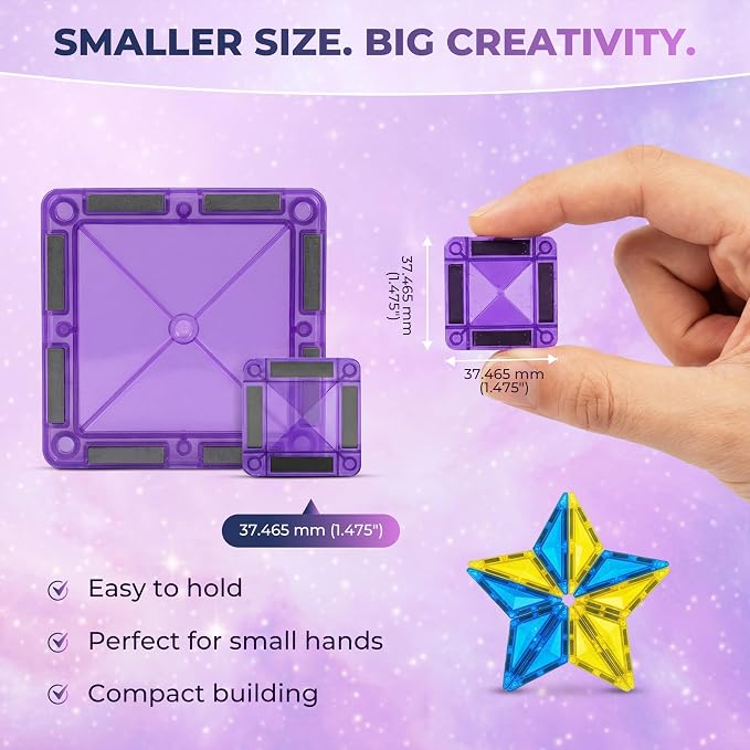 Desire Deluxe Micro Magnetic Tiles Building Blocks Toy - STEM Educational Travel Size Magnetic Blocks for Kids, Learning Sensory Montessori Toddler Magnetic Toys 3+ YO (Glitter, 18pc)