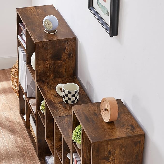 VECELO Small Bookshelf, 3 Cube Shelf, Fits Tallest Hardcovers, Horizontal Available, Short Bookcase for Small Spaces, Vintage Brown