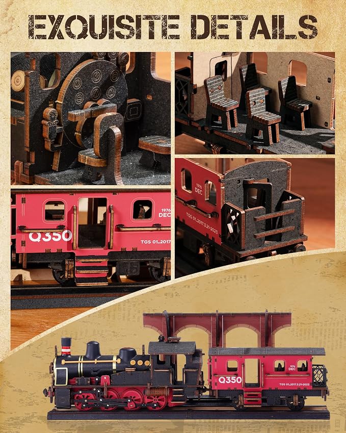 3D Puzzles for Adults -Steam Train, Wooden Model Kits Building Set for Adults, DIY Crafts Kits Hobby Creative Gift Ideas(Steam Journey-405PCS)