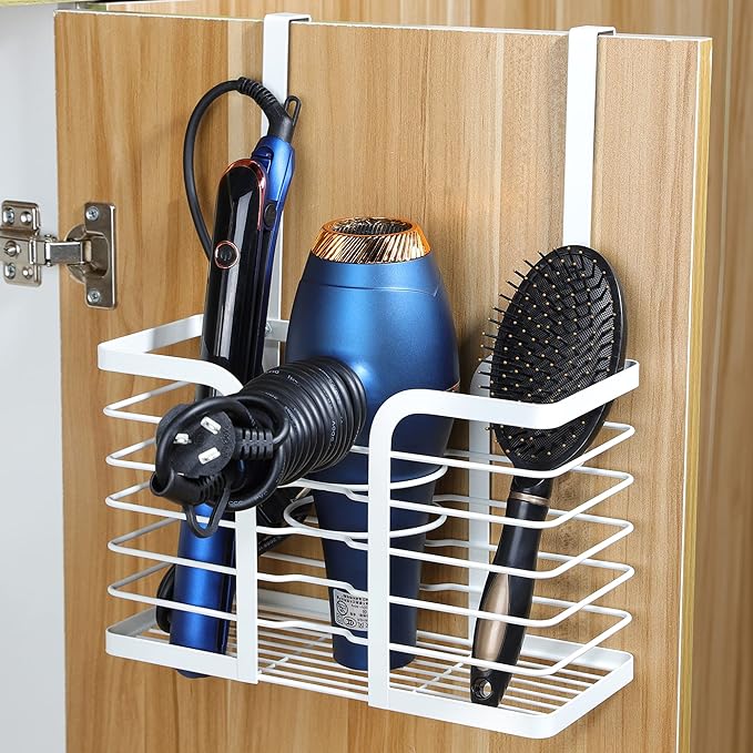 YIGII Hair Dryer Holder Adjustable Height - Hair Tool Organizer White Bathroom Organizer Hot Styling Tools Storage for Hair Dryer, Flat Iron, Curling Iron, Straightener
