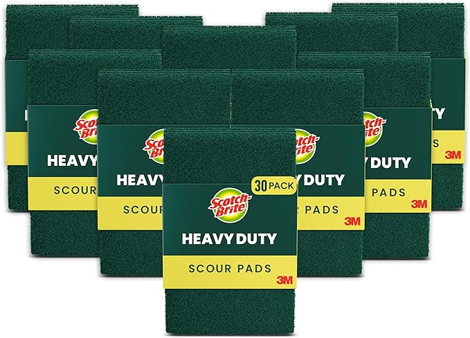 Scotch-Brite Heavy Duty Scouring Pad, Durable and Long-Lasting Dish Scrubber for Kitchen + Outdoor, 30 Scrub Pads for Uncoated Pots and Pans, Cast Iron Cooktops, Grill Grates, Oven Racks, and BBQ