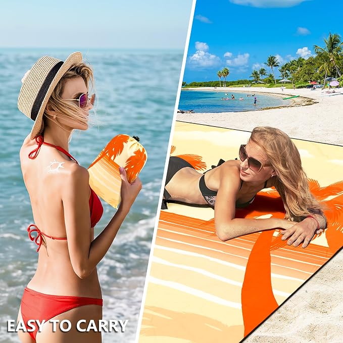 WIWIGO Beach Blanket Waterproof Sandproof Beach Mat 79" X 83"/10'x9'for 2-8 Adults Quick Drying Outdoor Picnic Mat Beach Accessories for Travel, Camping, Hiking
