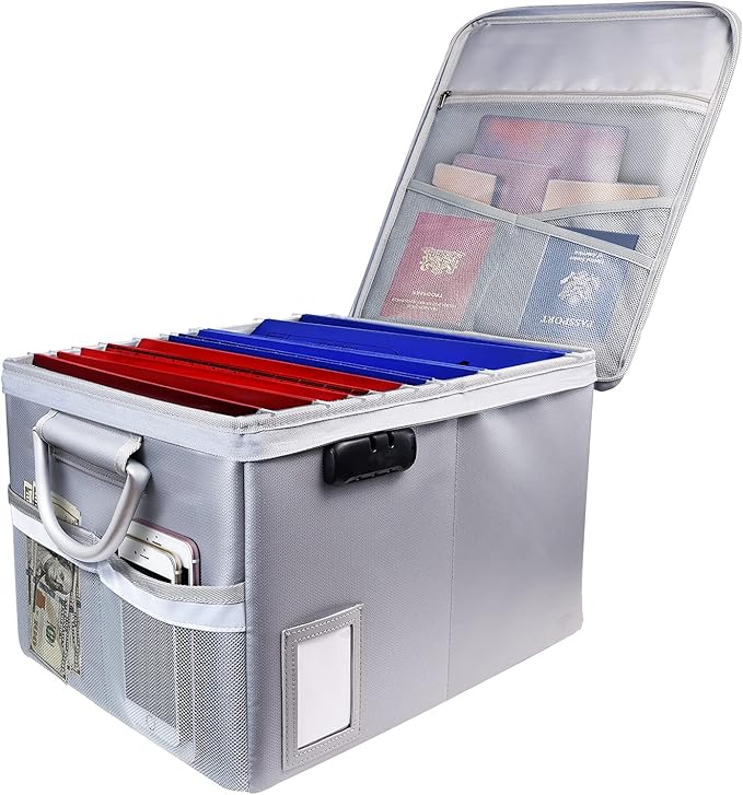 TOMKID Fireproof File Cabinet with Lock, Fireproof Document Organizer Collapsible File Box Filing Cabinet with Handle for Letter Legal Folder Certifications