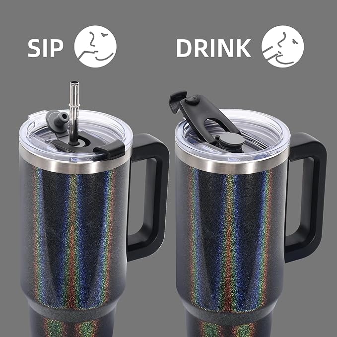 30 oz Shiny Tumbler with Handle and Straw,Stainless Steel Tumbler with Lid and Straw,Insulated Travel Mug(Cold for 34 Hours),Water Bottle for Iced Tea,Coffee (Black)