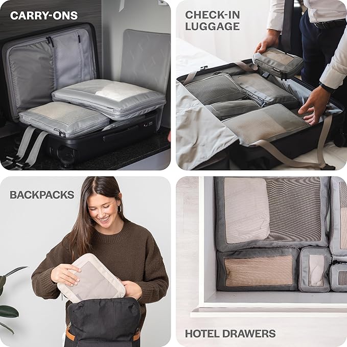 Aerotrunk Compression Packing Cubes for Travel - Luggage Organizer Bags - Double Zipper Packing Cubes for Suitcases (4-Pack, Dark Blue)