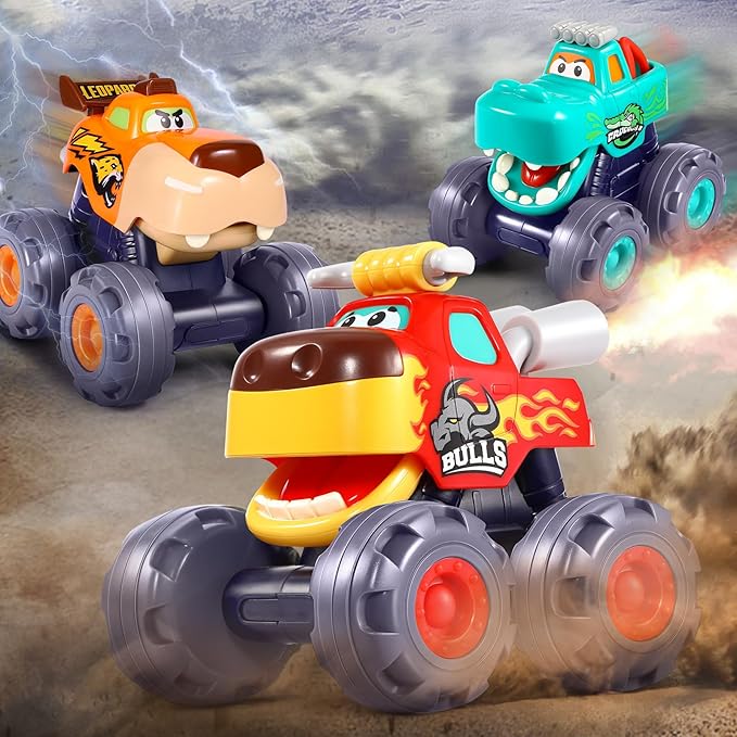 OCATO Car Toys for 1 Year Old Boy Gifts, Pull Back Monster Truck Toy Cars for Toddlers 1-3, 1 2 3 One Year Old Boy Birthday Gift 1st Vehicles Kids Stocking Stuffers Toddler Baby Boys Toys 12-18 Months