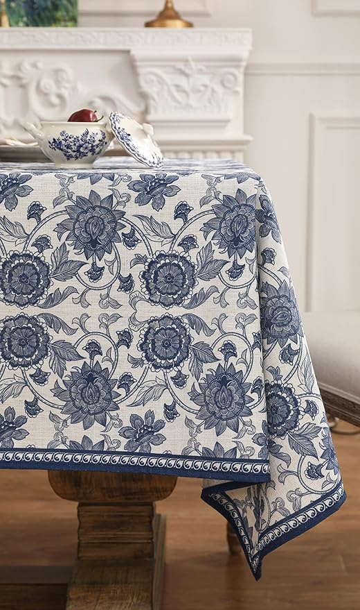 patdrea Designer Vintage Blue Long Rectangle Tablecloth,Linen Anti-Wrinkle Paisley Pattern Farmhouse Table Cloth,Decor Table Cover for Kitchen Dining,Christmas,Thanksgiving,63"x102"-Lantang a