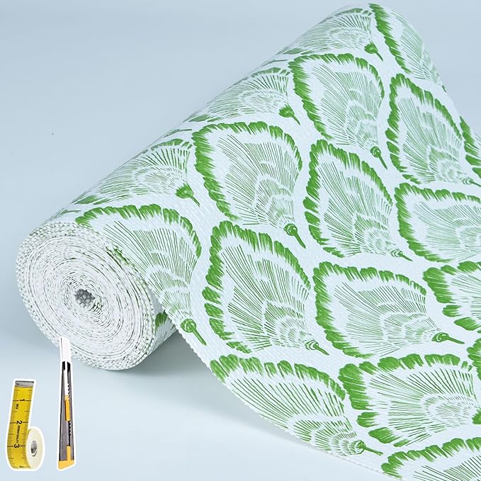 Drawer and Shelf Liner - Green Banana Leaf Pattern,Non Adhesive Non Slip Waterproof Easy-Clean Liner for Kitchen Cabinet, Refrigerator, Bathroom, Pantry Storage Drawers, 17 in x 30 Ft.