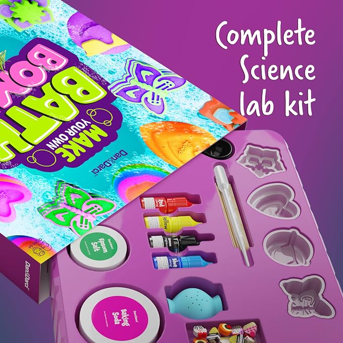 Dan&Darci Bath Bomb Making Kit for Kids - Kid Crafts Science Project - Gifts for Girls and Boys - Craft Activity Gift for Age 6, 7, 8, 9, 10, 11 & 12 Year Old Girl - Makes 10 Baths Bombs Fizzies