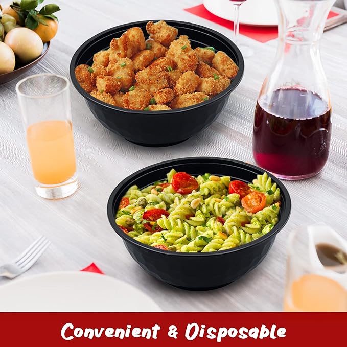 POPMISOLER 150 Pcs Stackable Meal Prep Bowl Containers,36 OZ Food Takeout Bowls Reusable,Black Disposable With Lids,Microwavable Dishwasher Safe Leak Resistant for Noodle Soup,Salads&Ramen Bow (36oz)