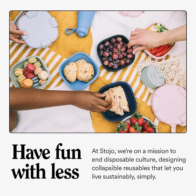 STOJO Collapsible Bowl 5 Set - Eucalyptus, 36oz - Reusable Silicone Bowl for Hot and Cold Food - Perfect for Travel, Meal Prep, To-Go Lunch, Camping & Hiking - Microwave & Dishwasher Safe