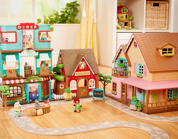 Li'l Woodzeez – Li'l Nextdoor Neighbors Townhouse Playset with 12 Pieces Dollhouse Furniture, Accessories & Pretend Play Food – Adorable Gift Toy for Imaginative 3+ Years