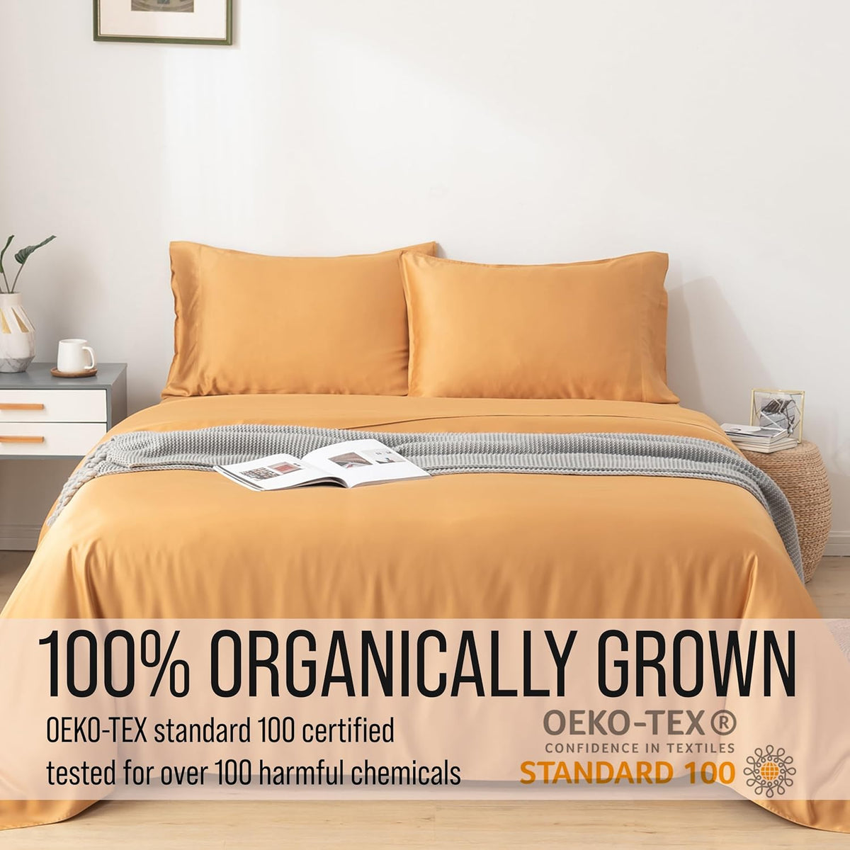 Bella Coterie Luxury Bamboo Viscose Cal King Size Sheet Set | 100% Organically Grown | Ultra Soft | Cooling for Hot Sleepers | 18" Deep Pocket [Marigold]