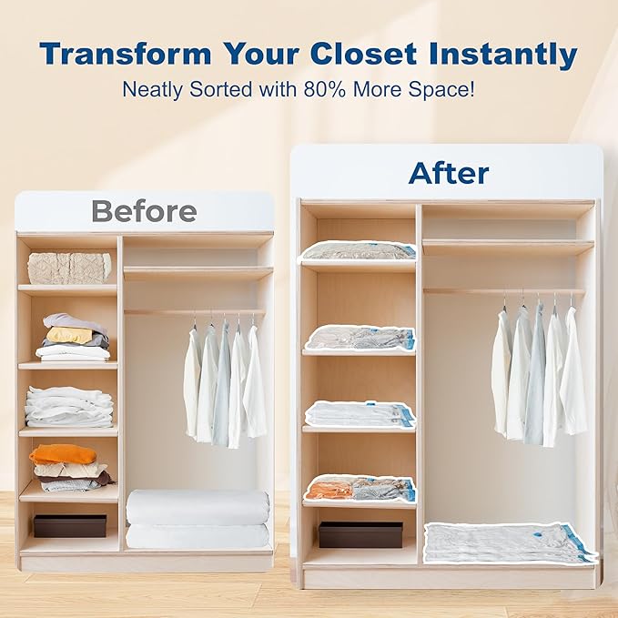 HOUSE DAY 10 Large Vacuum Storage Bags with Pump,Space Saving Vacuum Seal Bags For Clothing Travel, Vacuum Storage Bags For Clothes, Comforters, Blankets, Pillows, Moving, Reusable & Durable,Hand Pump