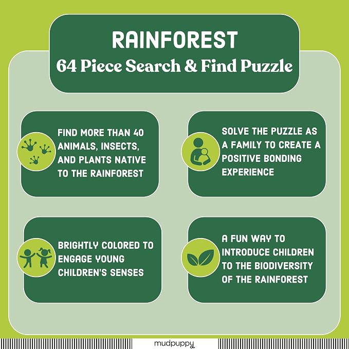 Mudpuppy Rainforest — 64 Piece Search & Find Puzzle Jigsaw Puzzle Featuring Diverse and Exotic Rainforest Animals and Over 40 Hidden Images to Find for Ages 4+