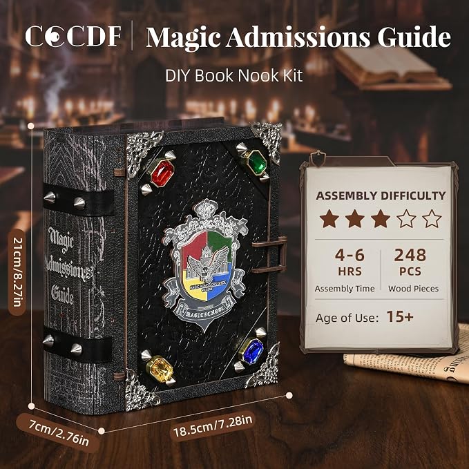 CCCDF Magic Book Nook Kit - DIY Miniature House Dollhouse Kit for Adults, Booknook Tiny House Bookshelf Decor 3D Wooden Puzzle, Gifts for Family, Friends (Magic Admissions Guide)