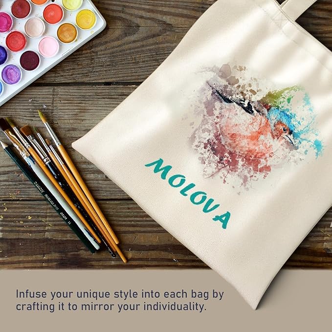 MOLOVA 1-Pack to 6-Pack Available Standard 14"x15" Premium Canvas Tote Bags,Load 55lbs,Reusable bag made of 6oz of natural canvas with Handles for Gift-Giving,Work,DIY Projects,Shopping(3 Pack)
