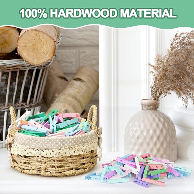 100Pcs Pink Clothespins, 2.9 Inch Clothes Pins Wooden, Colorful Clothespins for Hanging Clothes Crafts Picture Laundry Clips Cheer