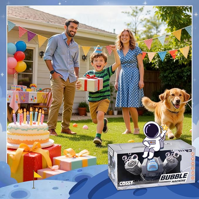 cossy Rechargeable Bubble Machine, 360° Automatic Rotation Bubble Machine for Kids, Bubble Maker with Remote Control, RGB Lights & 20000+ Bubbles Per Minute, Outdoor Toys Games for Kids/Adults (Black)