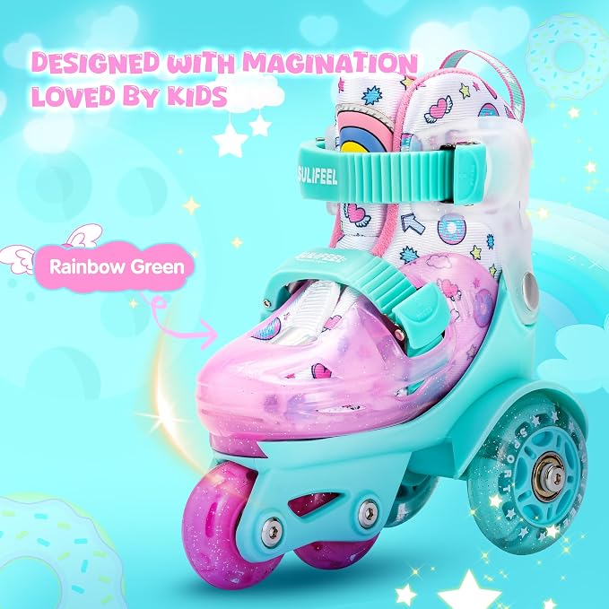 SULIFEEL Adjustable Roller Skates for Girls Boys Kids,Fun Illuminating Light Up Flash Wheels Three-Point Type Balance Suitable for Beginners Indoor Roller Skating
