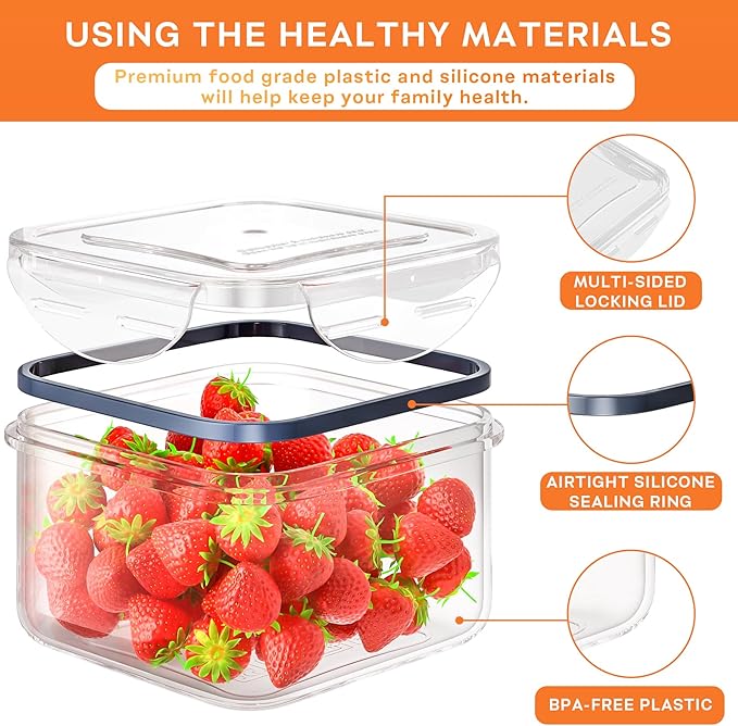 52 PCS Food Storage Containers with Lids Airtight (26 Containers & 26 Lids), Plastic Storage Meal Prep Container-Stackable 100% Leakproof & BPA-Free Organization and Storage Set, Lunch Containers