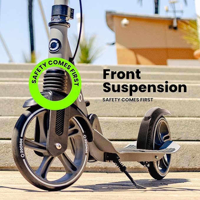 AERO MOBILITY Kick Scooter for Kids 6+, Teens & Adults | Light Up Wheels, Hand Brake, Rubber Deck Mat & Shock Absorption | Foldable & Height Adjustable