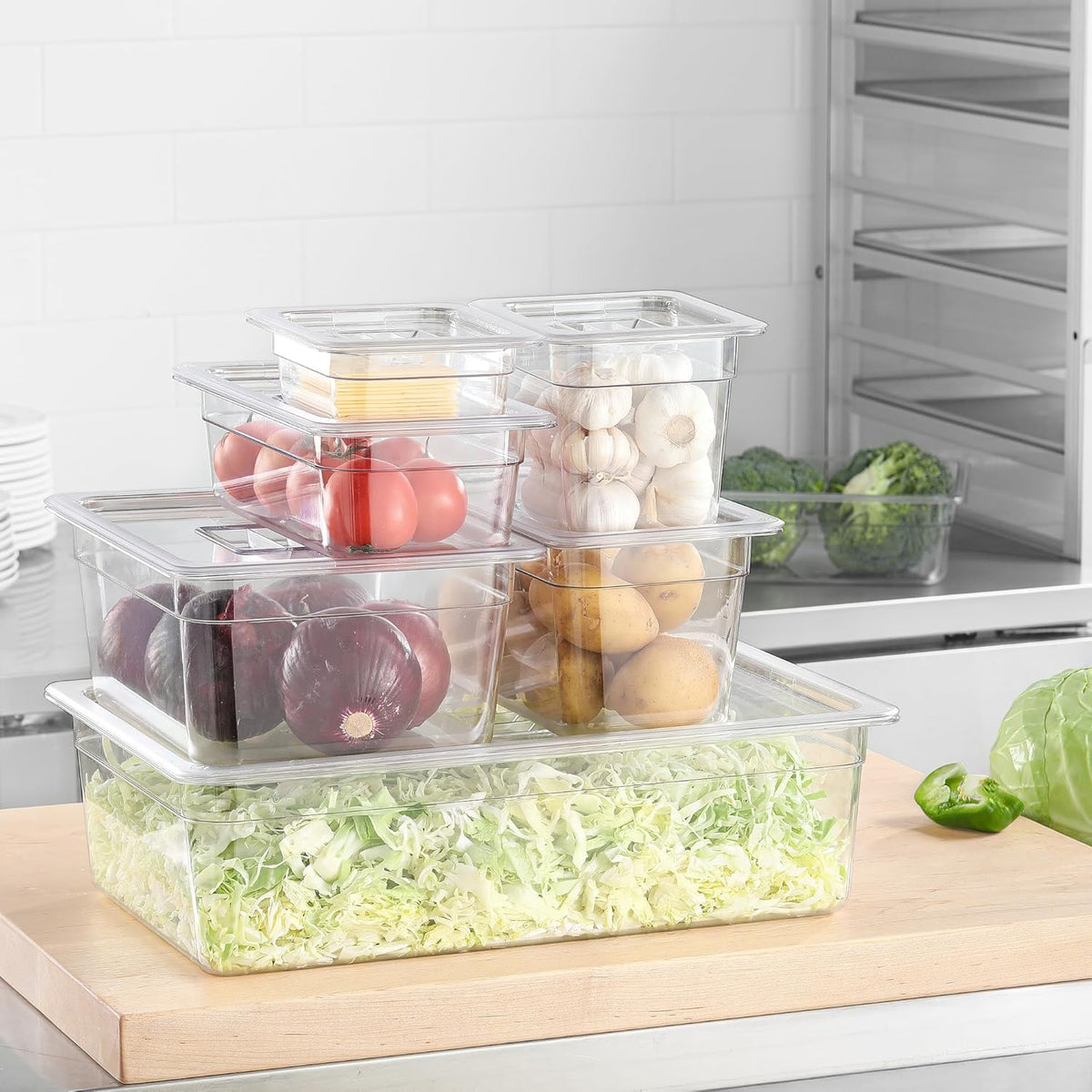 6 Pack 1/1 Size Lids Universal Full Size BPA-Free Polycarbonate Clear Food Pan Lids Dishwasher Safety Food Storagge Container Cover with Handle for Food Prep Table Hotel