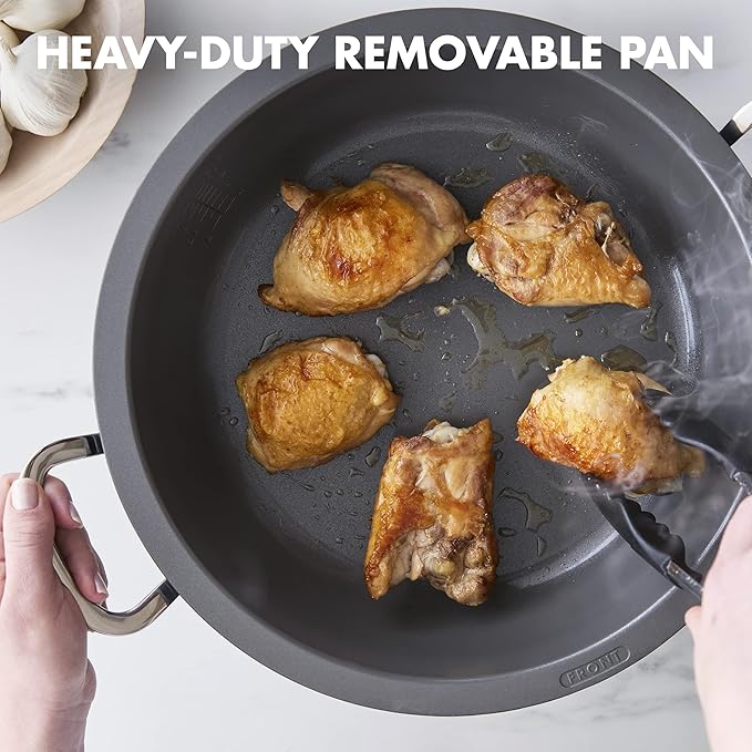 GreenPan Elite Essential Smart Electric 6QT Skillet Pot, Presets to Sear Saute Stir-Fry and Cook Rice, Healthy Ceramic Nonstick and Dishwasher Safe Parts, Easy-to-use LED Display, Graphite
