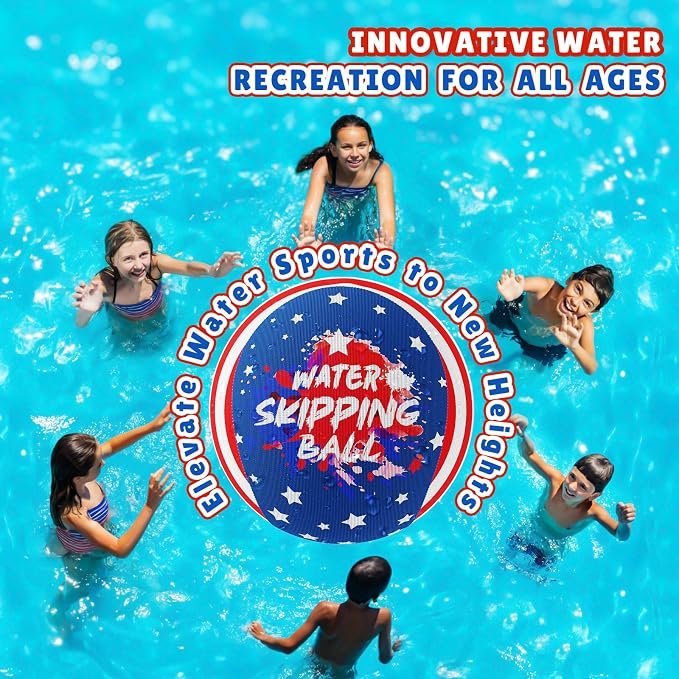 Water Bouncing Ball, 4th of July Splash Skip Water Balls for Fly Swimming Pool Games, 3 Pack Colorful Skipping Balls for Kids 4-8-12 and Adult, Summer Toys Gifts Independence Day Water Party