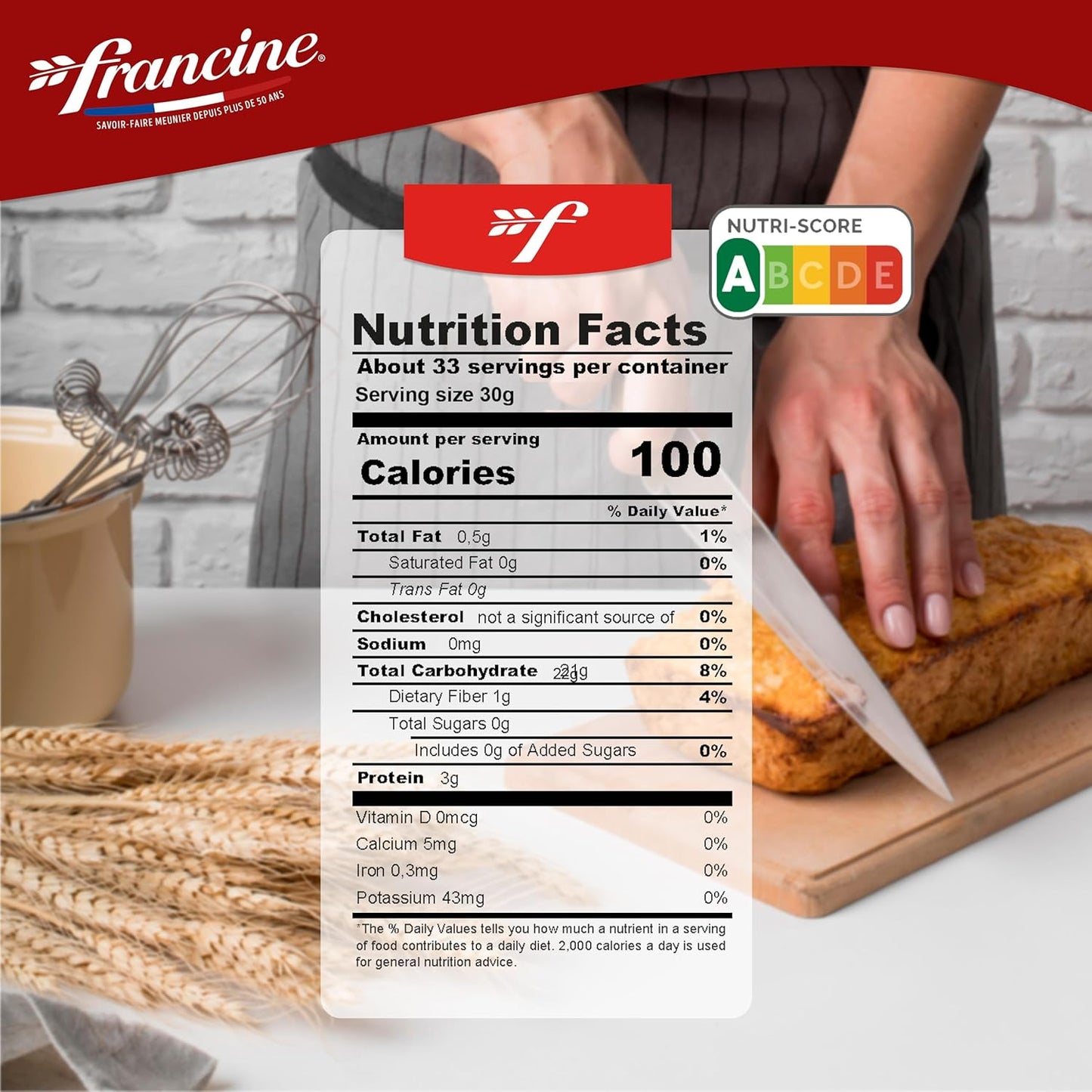 Francine Farne de Ble Bio - French T55 Organic All Purpose Flour (3 Pack, Total of 3kg)