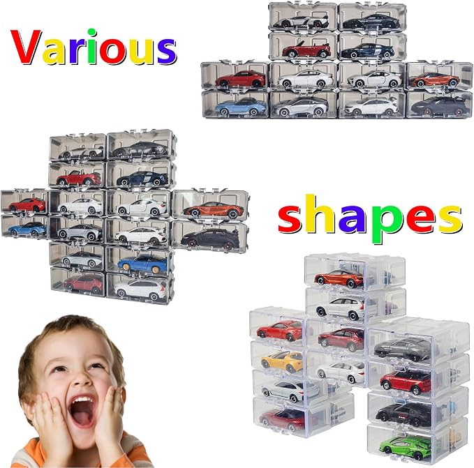 Toys Organizer Storage Case for Hot Wheels Car, for Matchbox Cars, for Mini Cars,1/64 Scale Hot Toy Wheels Display Case Holds 10/40 Cars，Interlocking Hot Car Wheels Storage (Black 40 PCS)