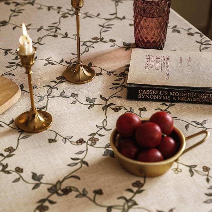 patdrea Designer Linen French Tablecloth for Rectangle Table,Fall Country Breathable Floral Extra Long Tablecloths,Table Cover for Kitchen Dining,Christmas,Thanksgiving,63"x110"-Oliveirad