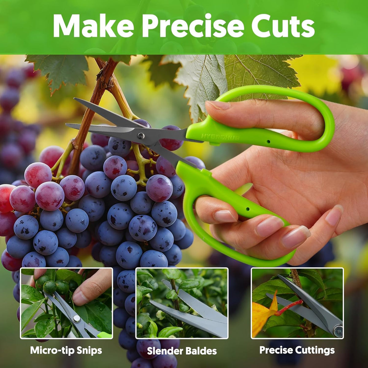 Garden Scissors, 6in Pruning Shears Snips Non-stick Coated Sharp Steel Blades - Gardening Tools Garden Shears for Plants Herb Flowers in Grow Tent and Hydroponics