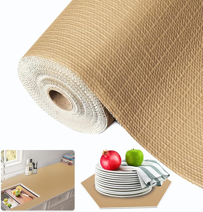 Beautysaid Shelf and Drawer Liner for Kitchen Cabinet, Non Adhesive Non Slip Shelf Paper Waterproof Washable Thickened for Dresser Pantry Shelve Bathroom Protector Liner(Beige,23.6 in x 10 FT)