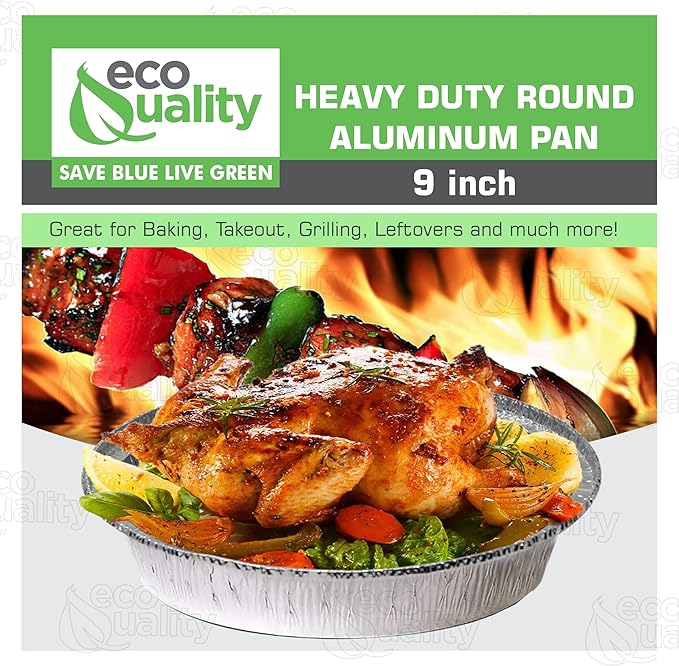EcoQuality (400 Pack - 9 Inch Disposable Round Aluminum Foil Take-Out Pans - Disposable Tin Containers, Perfect for Baking, Cooking, Catering, Parties, Restaurants (No Lids)